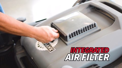 Tomahawk Power Commercial 38 in. W Manual Push Sweeper with Triple Power Brooms Floor Cleaning of Dust Litter Grass, 14.5 Gal. Bin TOS38