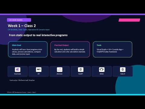 C# Variables, Data Types, Operators & User Input | .NET Course Class 2 | Beginner Tutorial