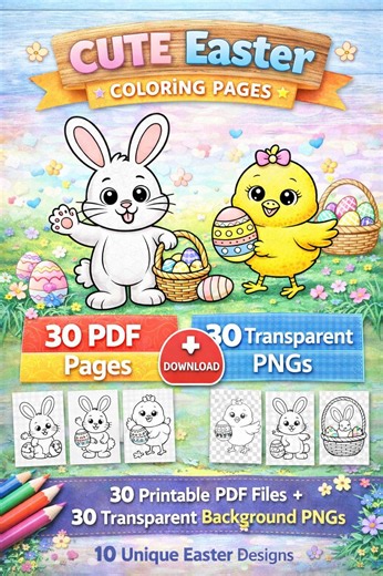 Easter Coloring Book Pages | Bunny Chick Egg Coloring Printable | Kids Activity - Etsy