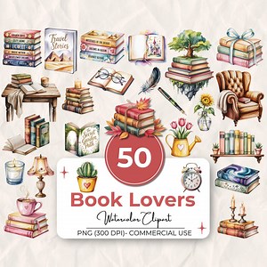 50 Watercolor Book Lovers Clipart Bundle, Bookshelf Clipart Tilted Books, Cozy Reading Clipart, Book Club Clipart, Commercial Use - Etsy