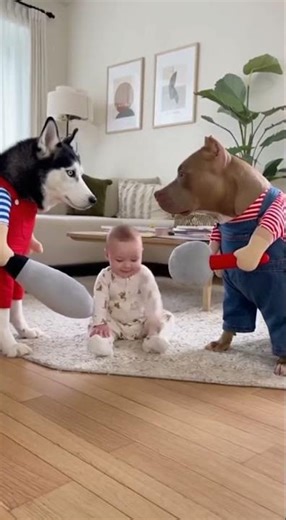 The boy shouted and immediately the two dogs rushed at each other.