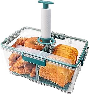 Airtight Bread Box for Kitchen Countertop, Bread Storage Container with Time Recording Lid Bread Keeper for Homemade Breads, Toast, and Cookies (Green, 7.5L)