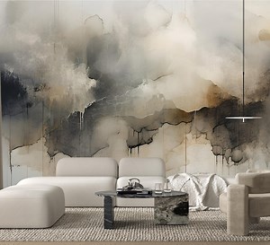 Neutral Abstract Wall Mural Modern Drip-effect Wallpaper in Peel & Stick Canvas Vinyl or Non-woven - Etsy