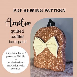 Amelia Quilted Toddler Backpack Sewing Pattern Featuring Bow Elegance and Adjustable Shoulder Straps Straps A4 Print at Home Projector File - Etsy UK