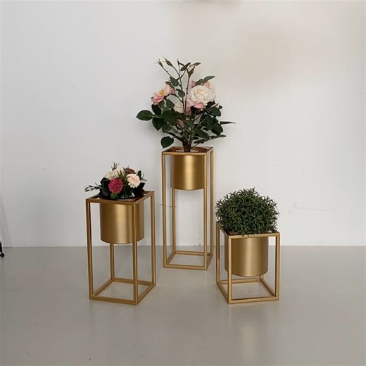 Gold Metal Iron Flower Pots Garden Shelf for Flower Planter Stand Set Corner Pot Rack Metal Rectangle Plant Stand