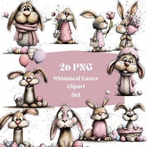 26 JPG-PNG Whimsical Bunny Easter Clipart, Festive Spring Graphics, Digital Download - Etsy
