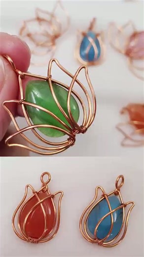Play with wire | Lotus | Tulips | Pendant | wrap stone without holes @LanAnhHandmade 703 #Shorts