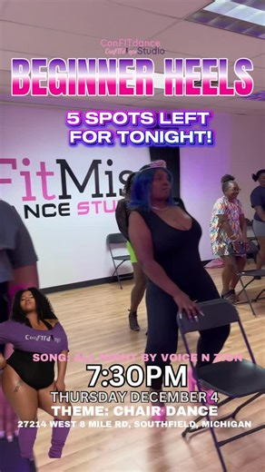 Today at 7:30PM, we’re breaking it all the way down: 💋 Chair tricks 💋 Beginner-friendly routine 💋 How to tap into your sexy, sensual side Wear whatever makes YOU feel sexy — heels, shorts, oversized tee, lingerie top… whatever boosts your confidence. Only 5 spots left! Grab your seat at ConFITdance.com/bookaclass 💕🔥 #ConFITdance #BeginnerHeels #HeelsClassDetroit #ChairDance #SensualFitness | Confitdance LLC.