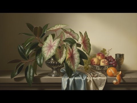 4K Wallpaper - Lush Caladium, Ficus, Fruits & Butterfly - Lush Grandeur