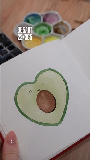 22/365 Avocado in Love 🥑 TG: Anntre Art #365art #art #skethbook #watercolor