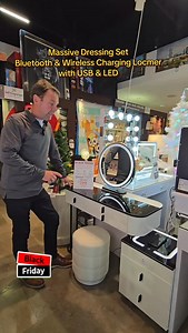 Massive #blackfriday deal here. Full dressing table set includes LED mirror, Locker with Bluetooth speaker, Wireless charging dock and a USB C port, Main table and stool. All in for €299 | Gift Emporium