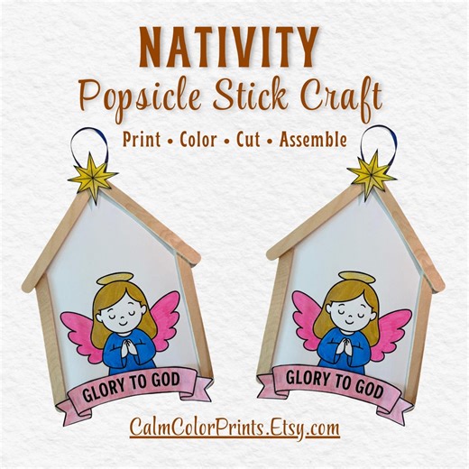 Nativity Popsicle Stick Craft (4-stick) for Kids • Sunday School Activity • Printable DIY Nativity Ornament - Etsy