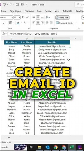 Create Email ID from First & Last Name in Excel