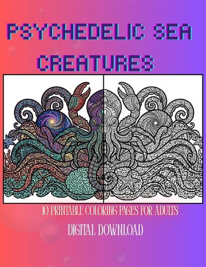 Psychedelic Sea Creatures Coloring Pages | Trippy Ocean Pack (digital Download) - Etsy