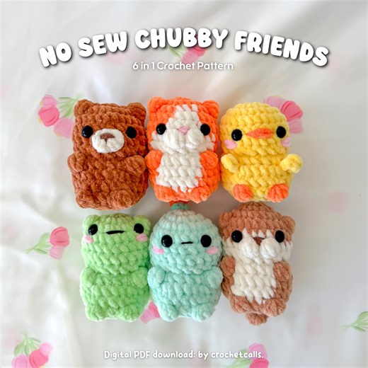 Chubby Friends Crochet Pattern | No Sew 6 in 1 Crochet Amigurumi PDF (bear, Cat, Chick, Frog, Dino, Otter) - Etsy UK