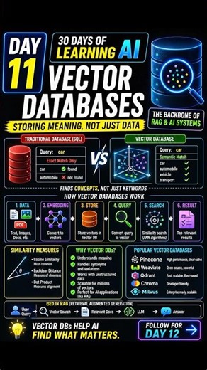 Day 11/30:Stop Using SQL for AI! Use Vector Databases Instead 🤯 #30daysai #ai #vectordatabase #ml