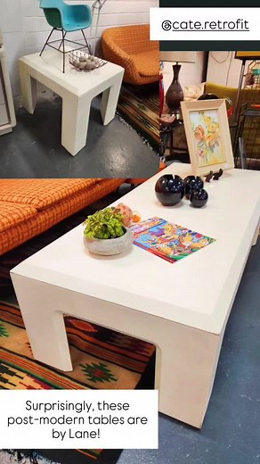 A great post-modern set Delia Deitz would likely design around - but would suit any deco revival or soft pastel architectural design you might yearn for. 250/75 for coffee/end table (minor mark to the end table) Expect a great before/after of a piece we managed to get in before the rain began. ☔ Wednesday 11-7 ❤️ | Back to the Fuchsia
