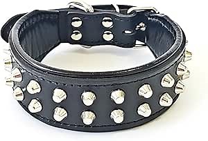 Bestia "Rocky Studded Dog Collar. Hand Made. French Bulldog, Bulldog, Terrier, German Shepherd, 2 inch Wide, 100% Leather, Soft Padded, 4 Sizes, Made in Europe