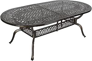 MEETWARM Outdoor 84" Oval Patio Dining Table, All Weather Cast Aluminum Large Patio Furniture Table Fits for 6-8 Person with 2" Umbrella Hole, Dark Bronze
