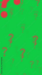 Red question mark rain effect on green screen vertical 4k