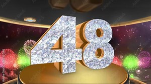48th birthday animation in gold and diamonds with fireworks background, Animated 48 years Birthday Wishes in 4K