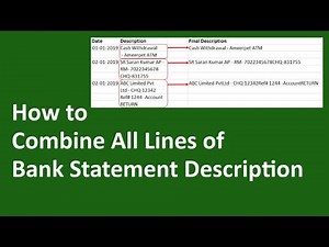 How to Combine All Lines of Bank Statement Description in Ms-Excel - Using OFFSET(), COUNTIF() etc.