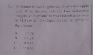 A vibrator is used to generate ripples in a ripple tank. If the... | Filo