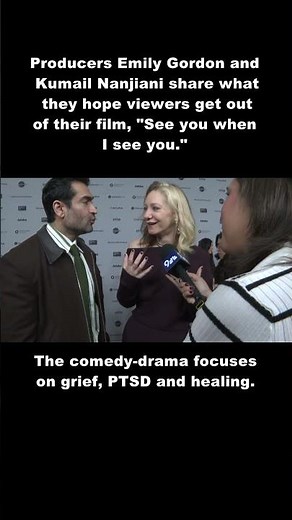 Emily Gordon and Kumail Nanjiani speak at movie premiere