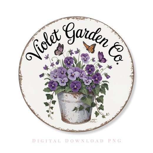 Garden Sign PNG Violet Round Floral Garden Decor Vintage Cottage Flower Pot Wreath Accent Centerpiece Sublimation Design Digital Download - Etsy