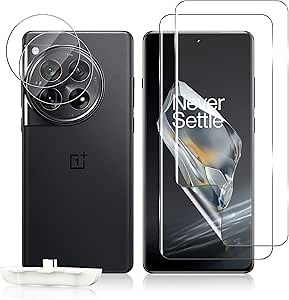Screen Protector for Oneplus 12, 2 Pack Flexible TPU Film Screen Protector + 2 Pack Tempered Glass Camera Lens Protector [Fingerprint Support] [Anti Scratch] for Oneplus 12