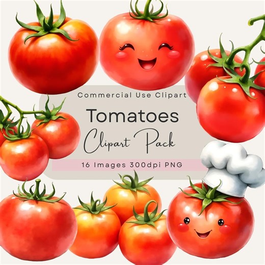 Tomato Clipart Cute Tomato PNG Set for Kitchen Decor, Kawaii Food Stickers & Scrapbooking - Etsy