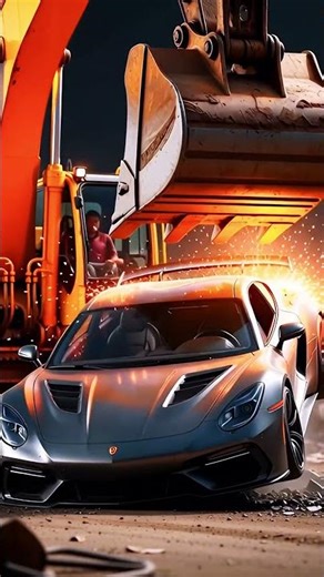 DESTRUCTION Ensues When Excavator Battles Sports Car!