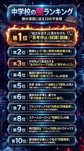 【中学校の闇】1位が最悪すぎる…「奴隷訓練」の実態とは？#中学校の闇 #学校あるある #ブラック校則 #内申点 #スクールカースト #同調圧力 #部活の闇 #中学生 #あるある #サバイバル術