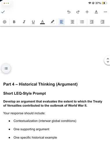 Part 4 – Historical Thinking (Argument)  Short LEQ-Style Prompt... | Filo