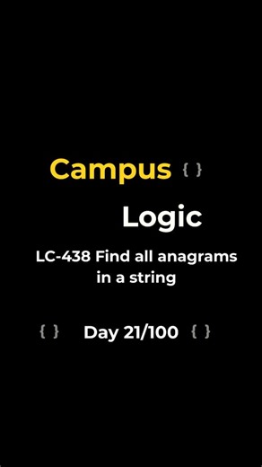 Campus Logic on Instagram: "LC-438 Find all anagrams in a string #placementprep #javaprogramming #dsa #leetcode #slidingwindows"