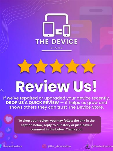 https://www.facebook.com/thedevicestore23/reviews We love hearing from you! ⭐️ If we’ve helped sort your tech recently, a quick review goes a long way — it helps others find us and keeps our service top‑notch. Drop your thoughts below or wherever suits you best. Thanks for being part of The Device Store community! 🙌 #HappyCustomers #TheDeviceStore #StayConnected #fyp #android #laptop #repair #iphone #Viral #trendingnow #macbookpro #ukreels #Macbook #UKDeals #uktiktok #londonlife #Laptop #Gadget