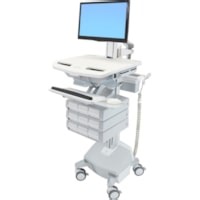 Ergotron StyleView Electric Lift Cart with Pivot, LiFe Powered, 9 Drawers (3x3) - 9 Drawer (3x3) - Push/Pull Handle - 33 lb (14.97 kg) Load Capacity - 4 Casters - Aluminum, Zinc Plated Steel, High-grade Plastic - 17.3" to 24" Screen Supported | Grand & Toy