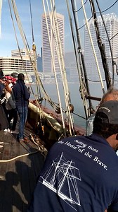 PRIDE OF BALTIMORE II made her 2019 season debut in Baltimore this morning with a bang! What a great sail in with Clipper Stad Amsterdam, Sail Baltimore's first visiting tall ship this year. What other city has its own tall ship & brings so many visiting ships in for everyone to enjoy? #MyBmore | Pride of Baltimore II