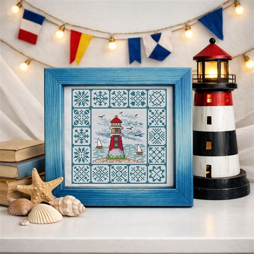 Lighthouse Cross Stitch Pattern, Square Sampler X-stitch - Etsy