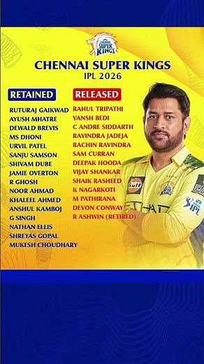 IPL 2026 CSK Retaine & Release Players List #shorts #ipl #csk