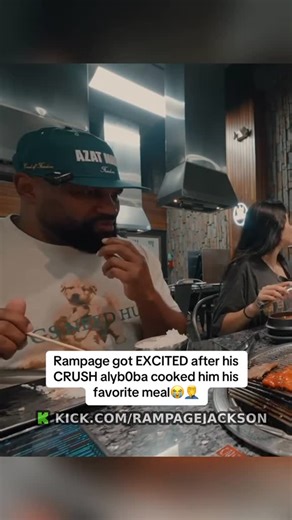 TopKickClipz on Instagram: "Rampage got excited after his crush alyb0ba cooked him his favorite food 😭👀 #rampagejackson #streamer #viral #trendingnow #fyp"