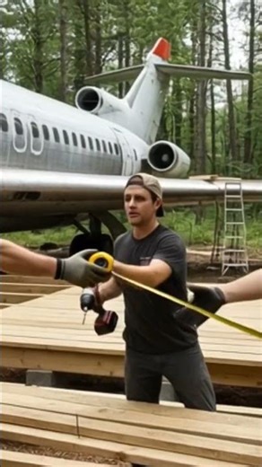 Turning an Old Plane Into a Luxury Deck😱 #cinematicbuild #airplanehouse #deckconstruction#planebuild