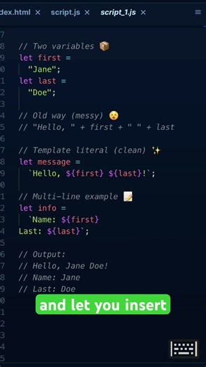 Template Literals in JavaScript #JavaScript #CodingForBeginners #LearnToCode #WebDev #CodeShorts