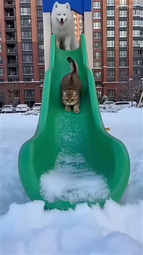 ᴀɴɪᴄʟɪᴘꜱ | This video is a hilarious and adorable snippet of a cat and a dog enjoying (and slightly struggling with) a snowy day at a playground. The... | Instagram