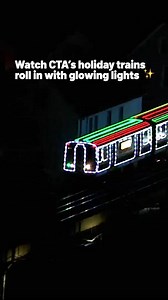 Sky5 captures CTA’s holiday trains rolling through the city, decorated with glowing festive lights as commuters find their ways home on Friday ✨ #holidays #christmas #cta | NBC Chicago