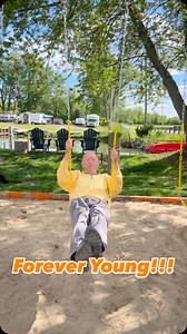 A legend has broken in the swing set without breaking a hip!!! ☀️🌳🌊🦆All ages welcome! #foreveryoung #grandpalove #lakeerie #coffeehouse #swings #playground | Woodchuck Creek Marina