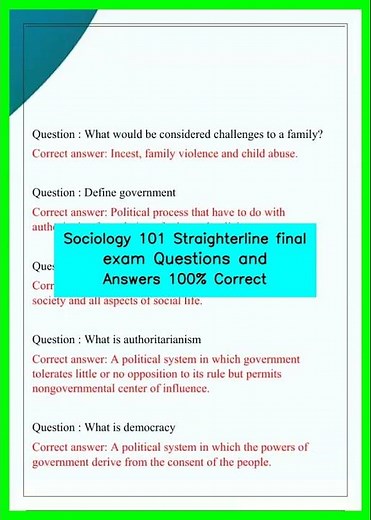 Sociology 101 Straighterline final exam Questions and Answers 100% Correct video
