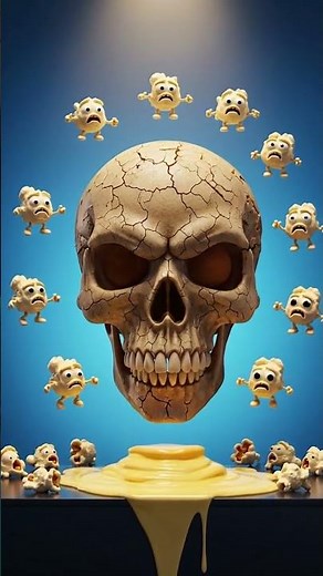 “Exploding Popcorn Skull 💥🍿 | Insane 3D Horror Food Animation”