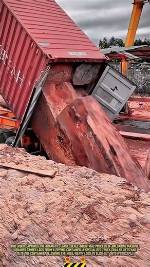 Self unloading process of heavy log for large sawmill supply #satisfying #shorts