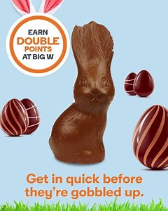 Let’s Easter at BIG W with DOUBLE POINTS when you shop with your Woolworths Rewards card in store or online. That’s 2 points for every dollar* spent until 03/04/18 🐰 Please allow up to 14 days for points to land in your account. *T&Cs apply. Check out Easter at BIG W http://bit.ly/2IppHWj | Everyday Rewards